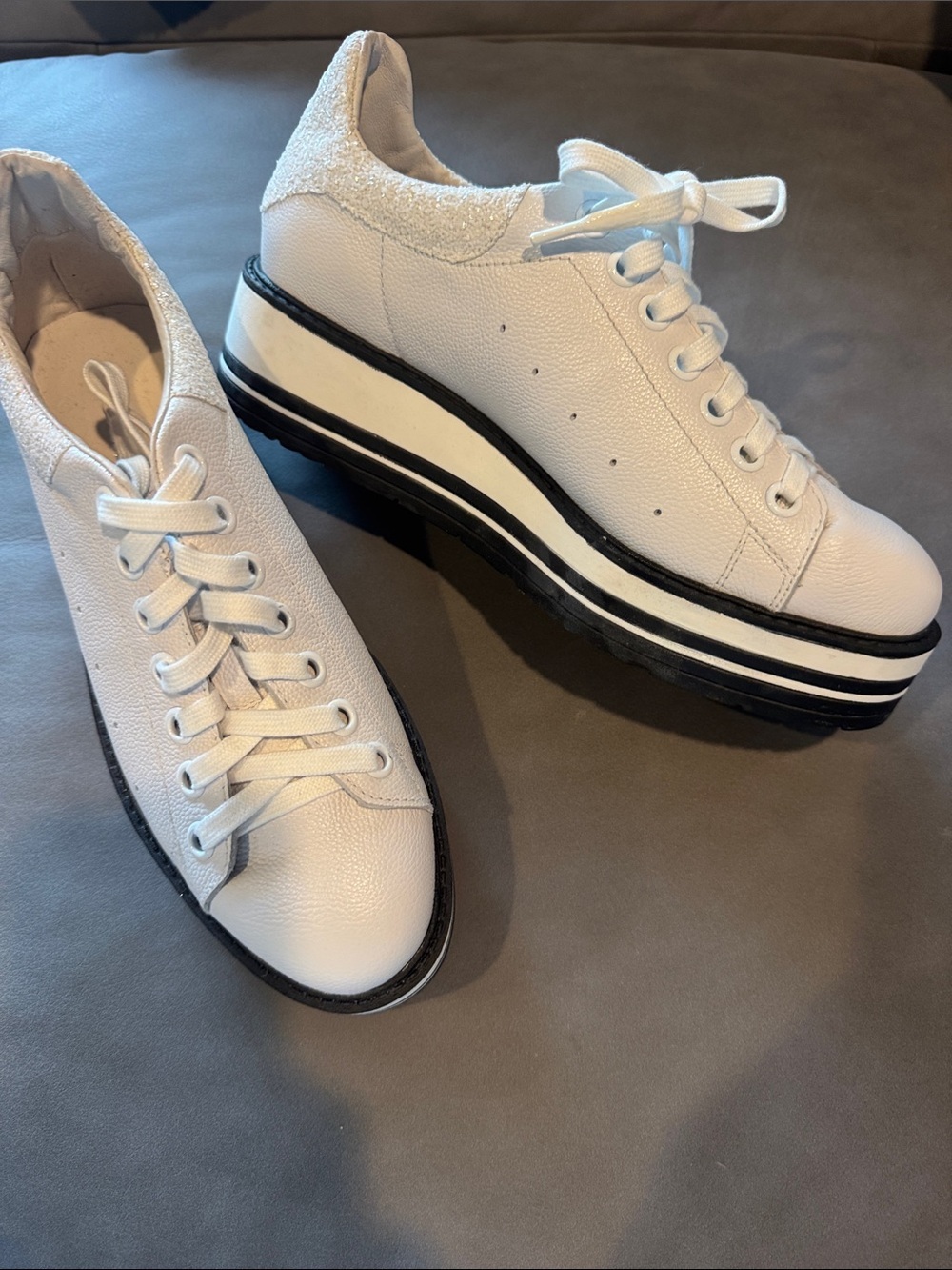 Silent D white leather glitter sparkle Siobhan platform lace up sneaker. Size 40 - Picture 1 of 7